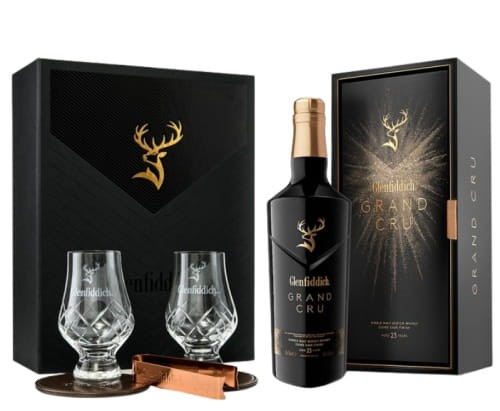 Glenfiddich 23 lata grand cru--gratis zestaw-szklanek-z-podkladkami-i-szczypce-do-lodu.jpg