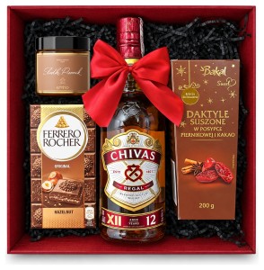 Bordowy zestaw prezentowy na tacy Chivas