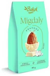 Bakal Migdały Prażone w Białej Czekoladzie z Wiórkami Kokosowymi 80g