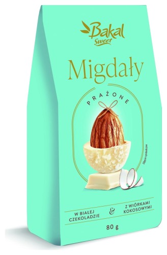 Bakal Migdały Prażone w Białej Czekoladzie z Wiórkami Kokosowymi 80g