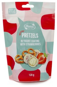 Ruta Pretzels Kulki Czekoladowe o Smaku Jogurtowym z Drobinkami Truskawek 120g