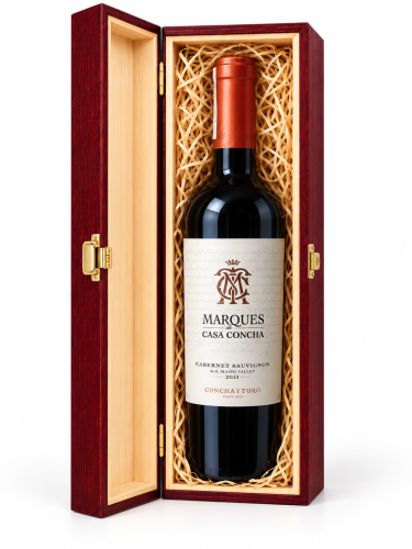 Marques de Casa Concha sauvignon cabarnet 14% 0,75 CW w skrzynce drewnianej na prezent.png