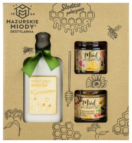 Miód Pitny DWÓJNIAK KORMORAN 16% 0,5 + MIÓD PSZCZELI x2 250G