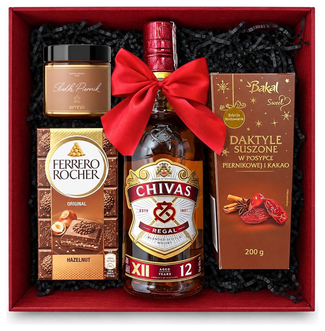 Bordowy zestaw prezentowy na tacy Chivas