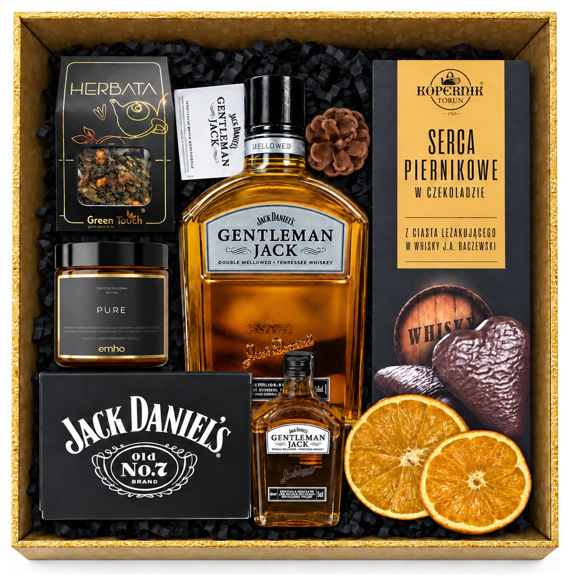 Czarny zestaw prezentowy na tacy Gentleman Jack